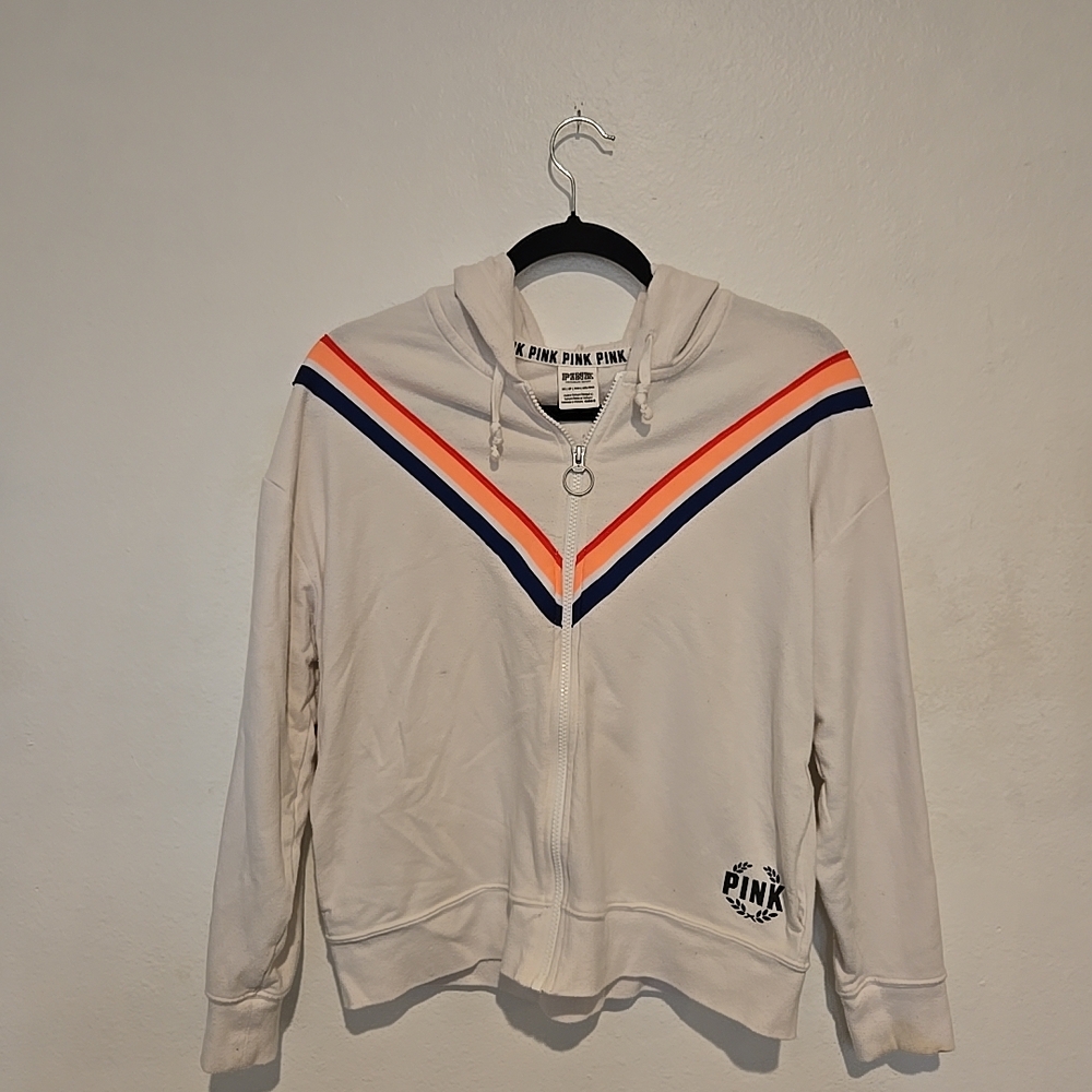 Pink Zip-Up Hoodie with Stripes